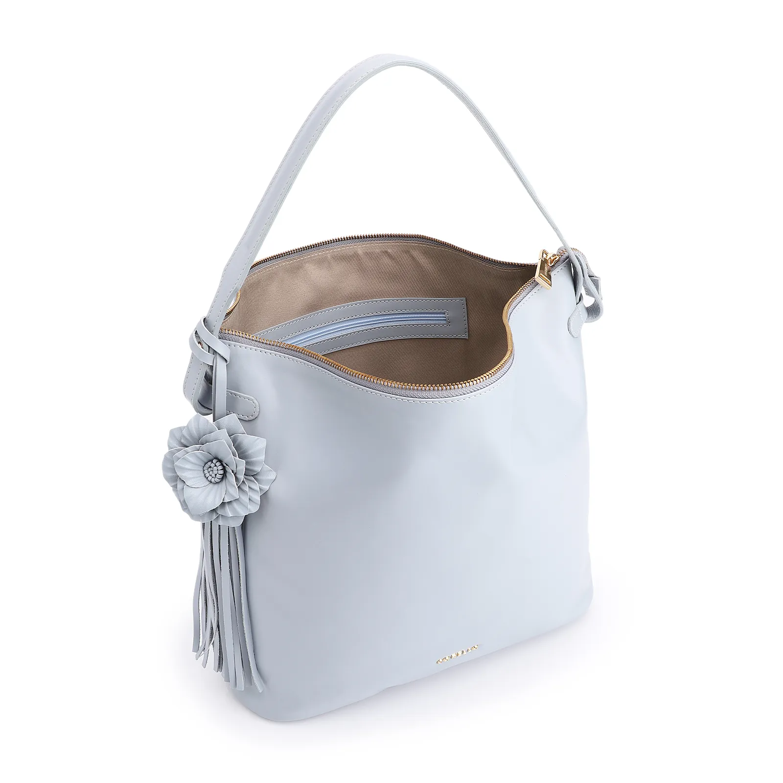 Bolsa Hobo Flor Couro Azul