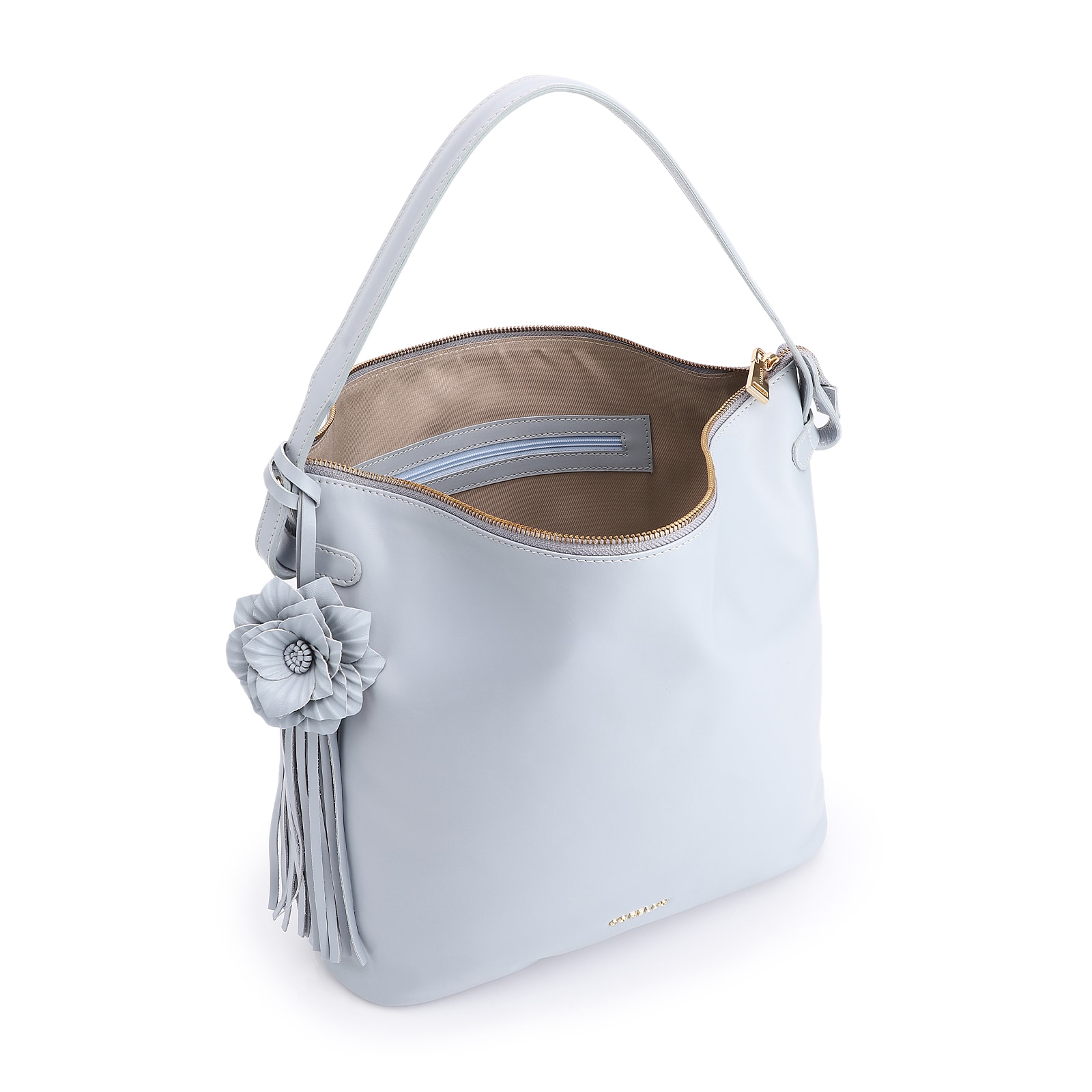 Bolsa Hobo Flor Couro Azul