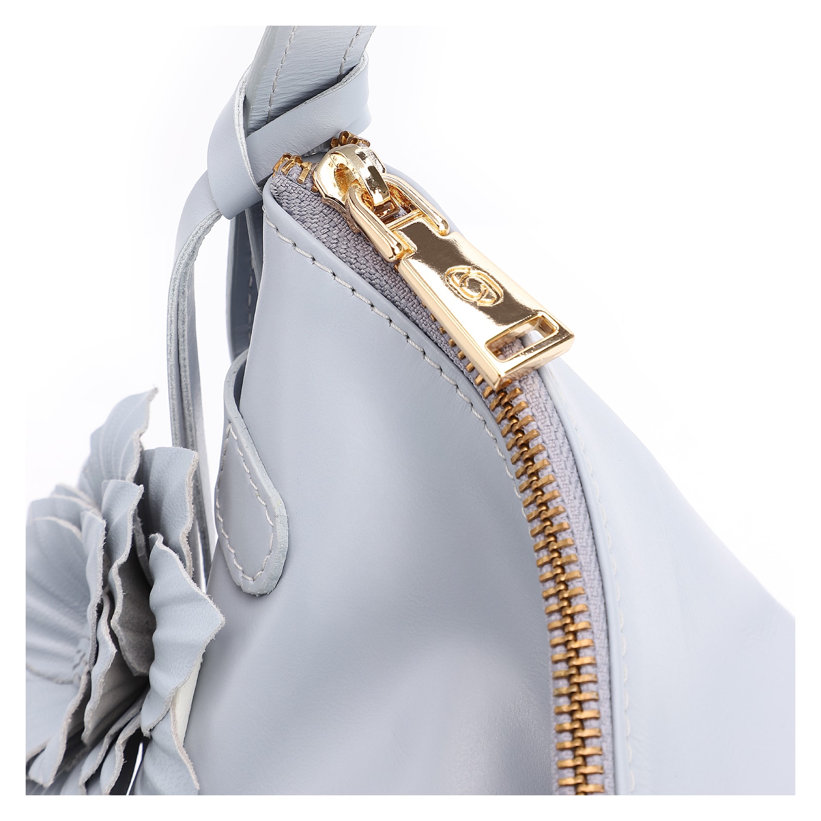 Bolsa Hobo Flor Couro Azul