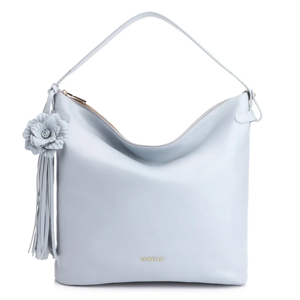 Bolsa Hobo Flor Couro Azul