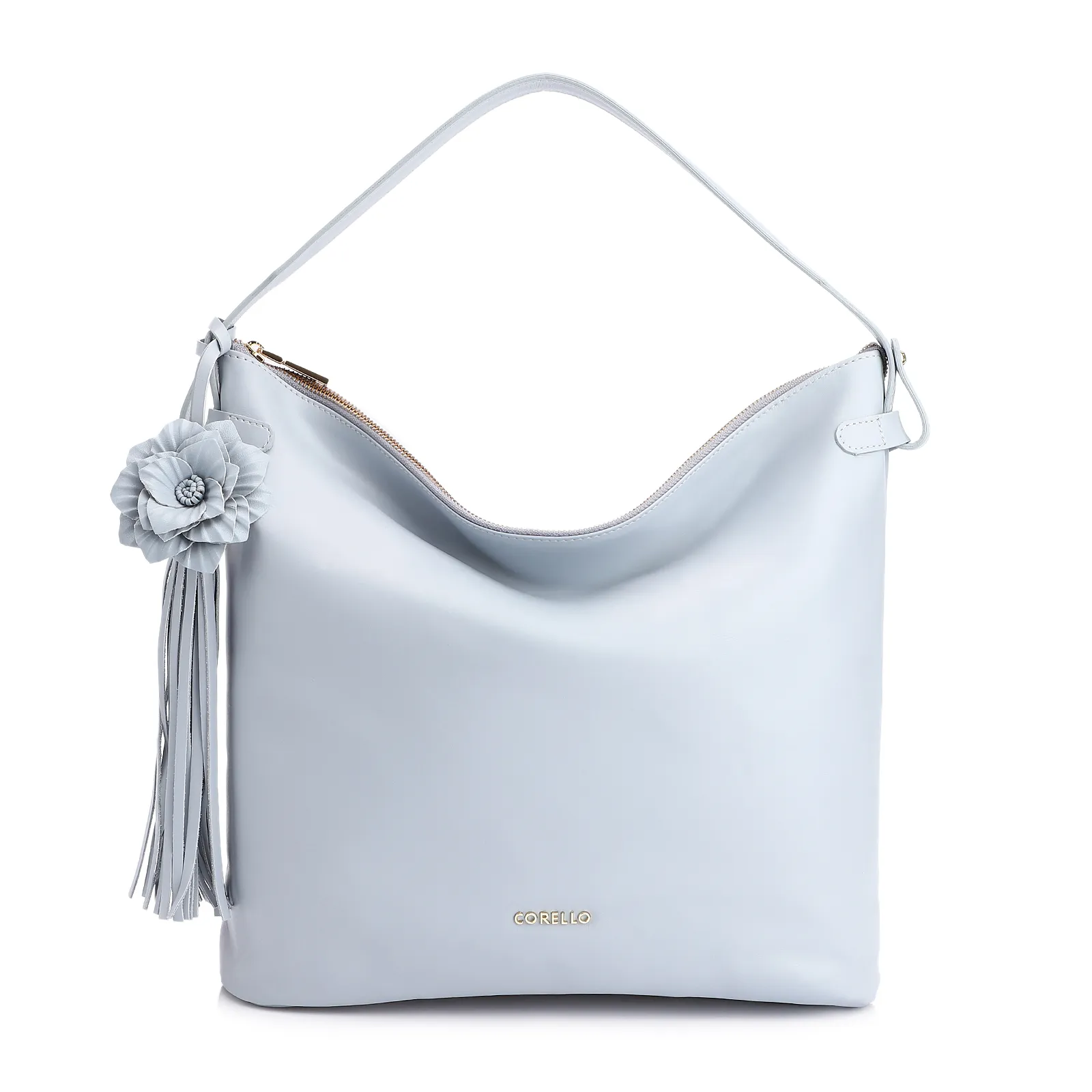Bolsa Hobo Flor Couro Azul