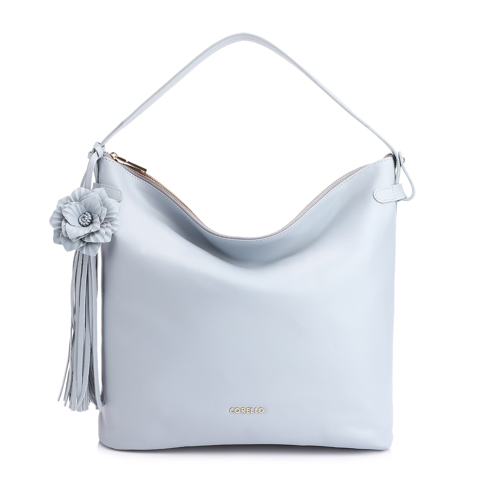 Bolsa Hobo Flor Couro Azul