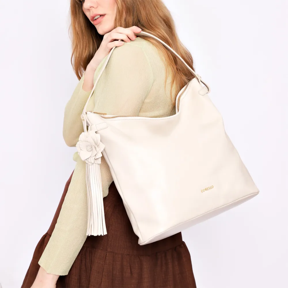 Bolsa Hobo Flor Couro Off White - imagem 2