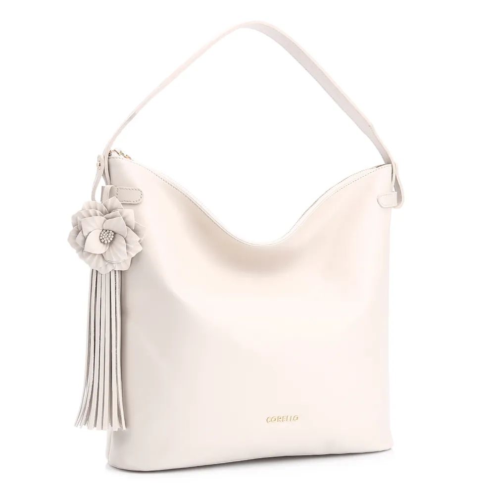 Bolsa Hobo Flor Couro Off White - imagem 3