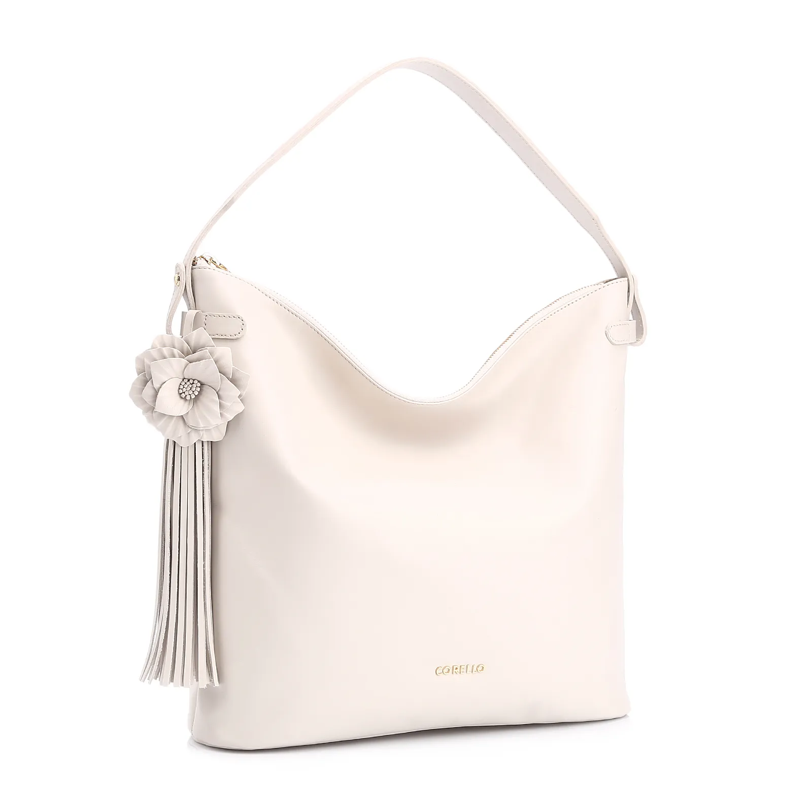 Bolsa Hobo Flor Couro Off White