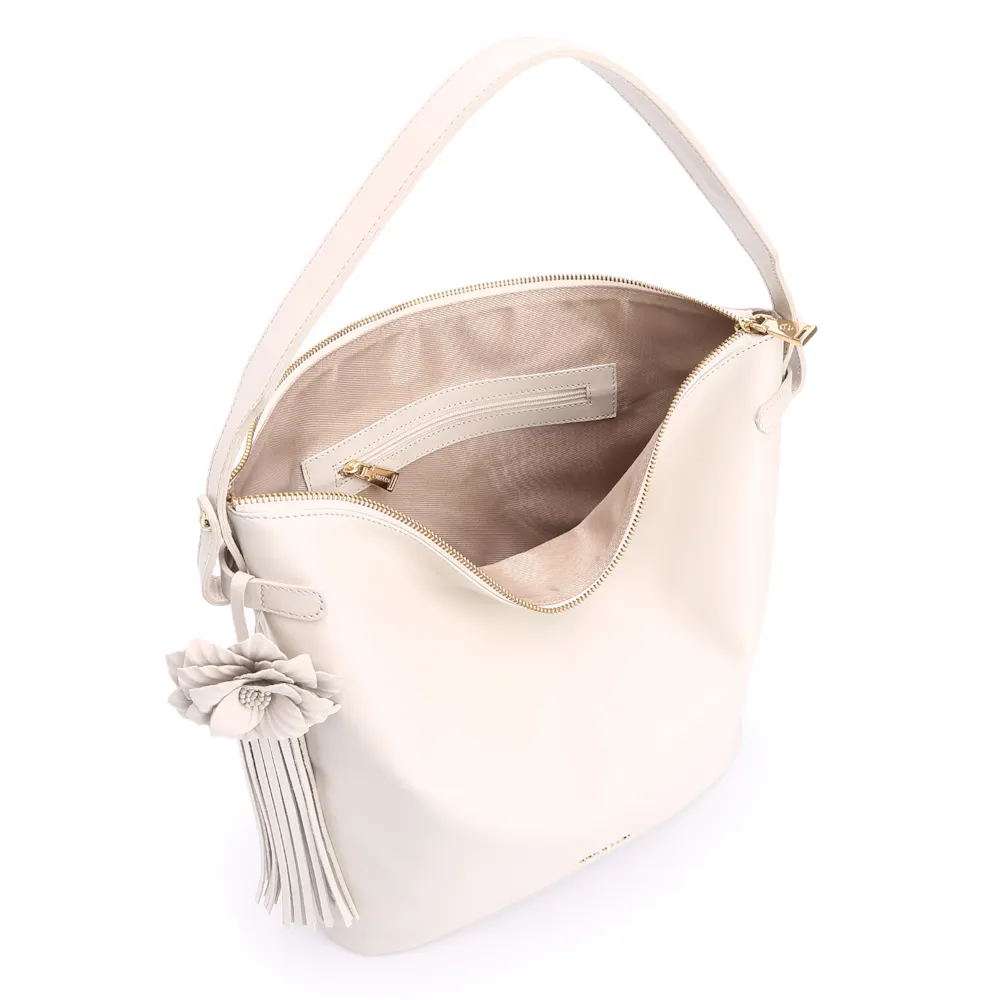 Bolsa Hobo Flor Couro Off White - imagem 5