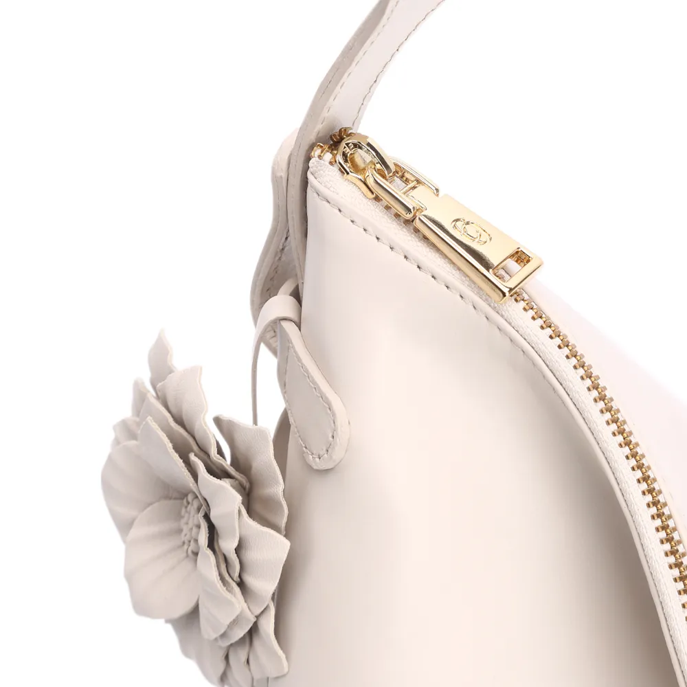 Bolsa Hobo Flor Couro Off White - imagem 6
