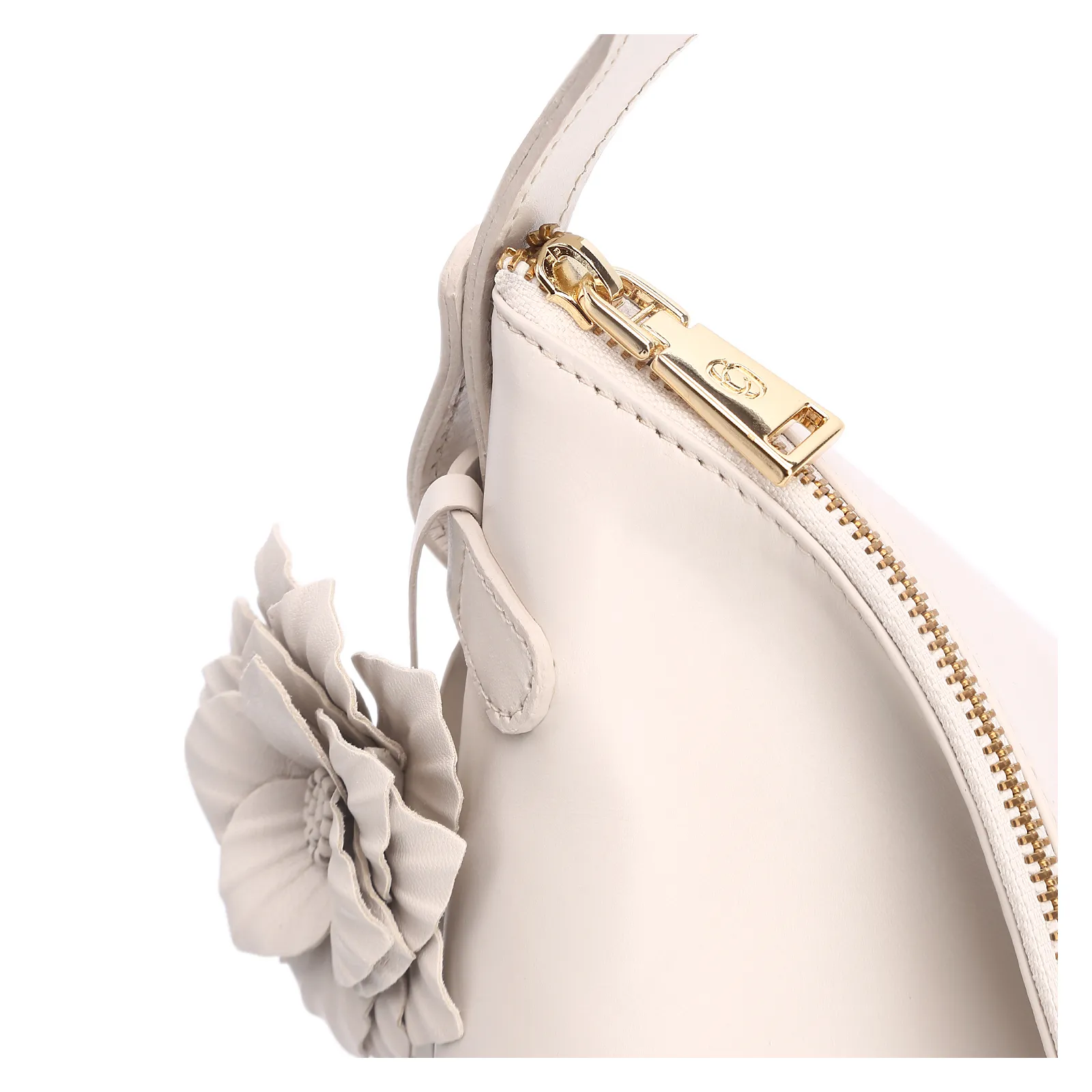 Bolsa Hobo Flor Couro Off White