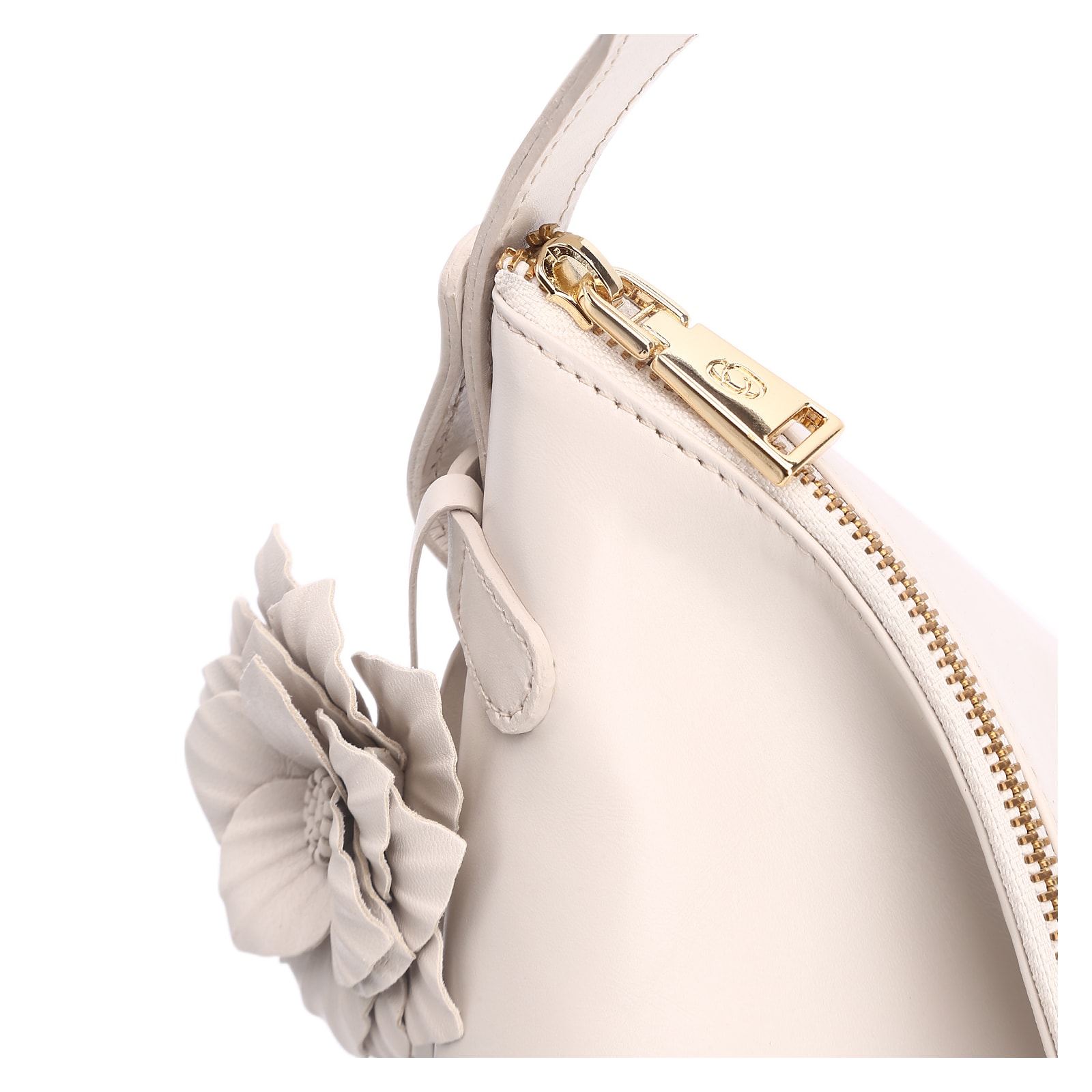 Bolsa Hobo Flor Couro Off White