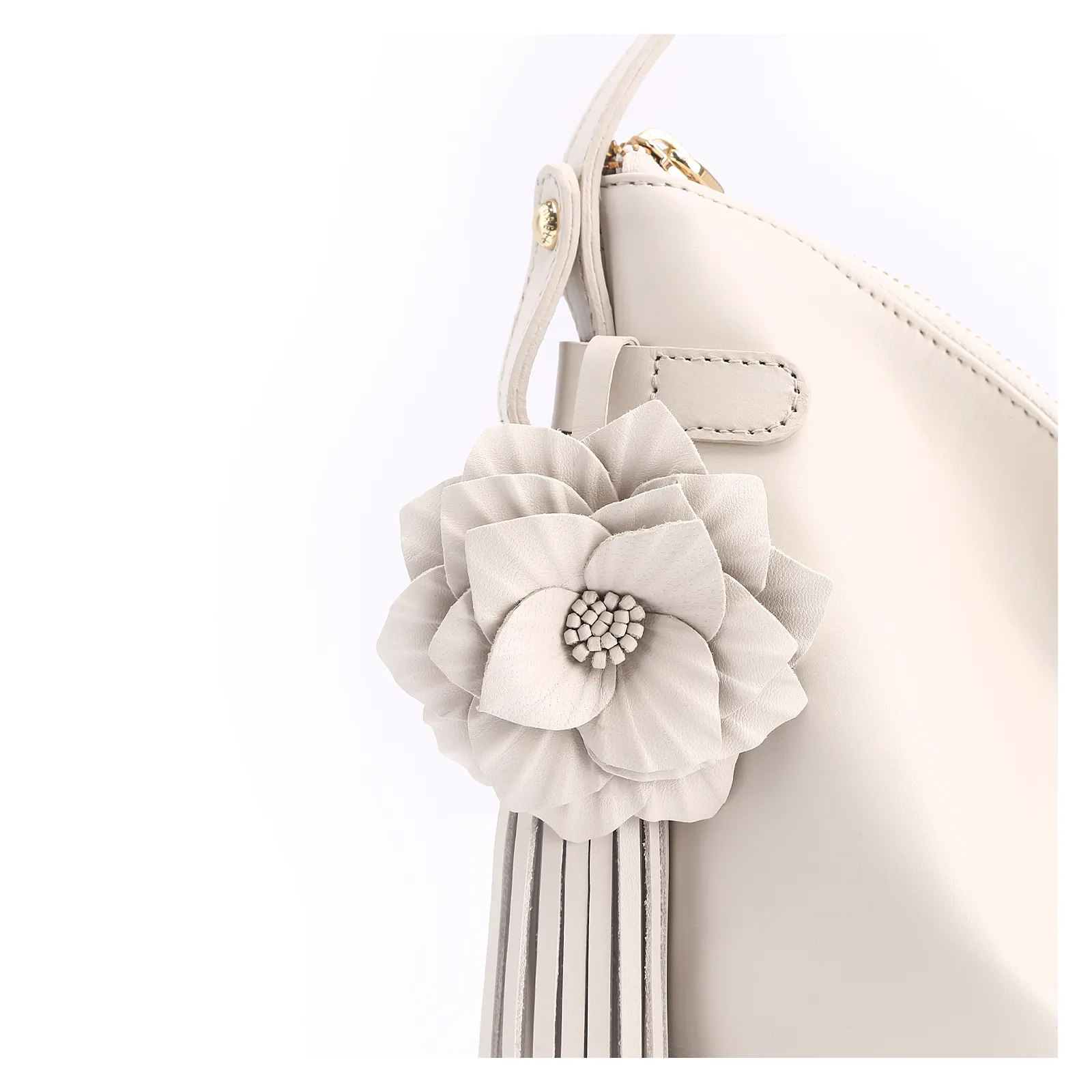 Bolsa Hobo Flor Couro Off White
