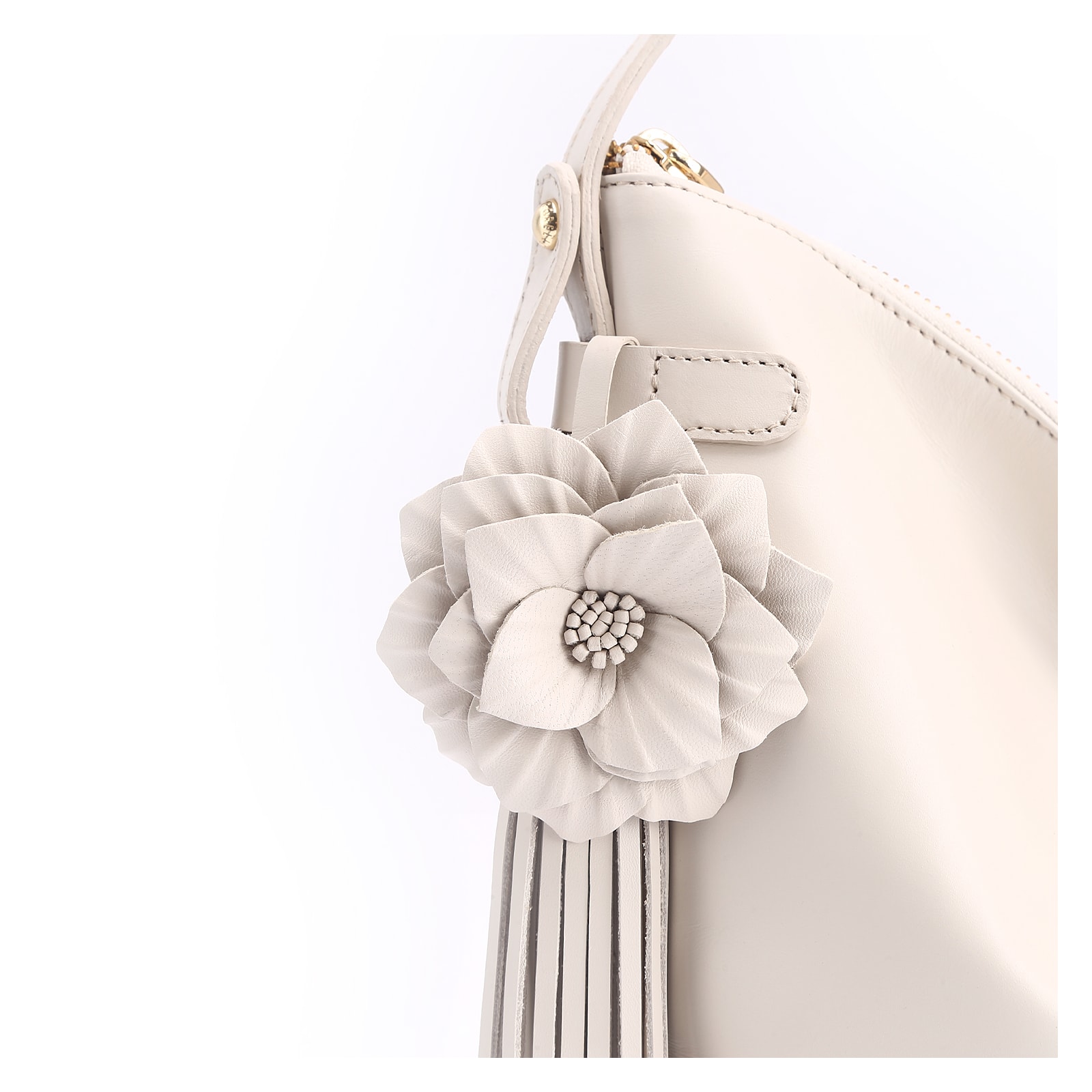 Bolsa Hobo Flor Couro Off White