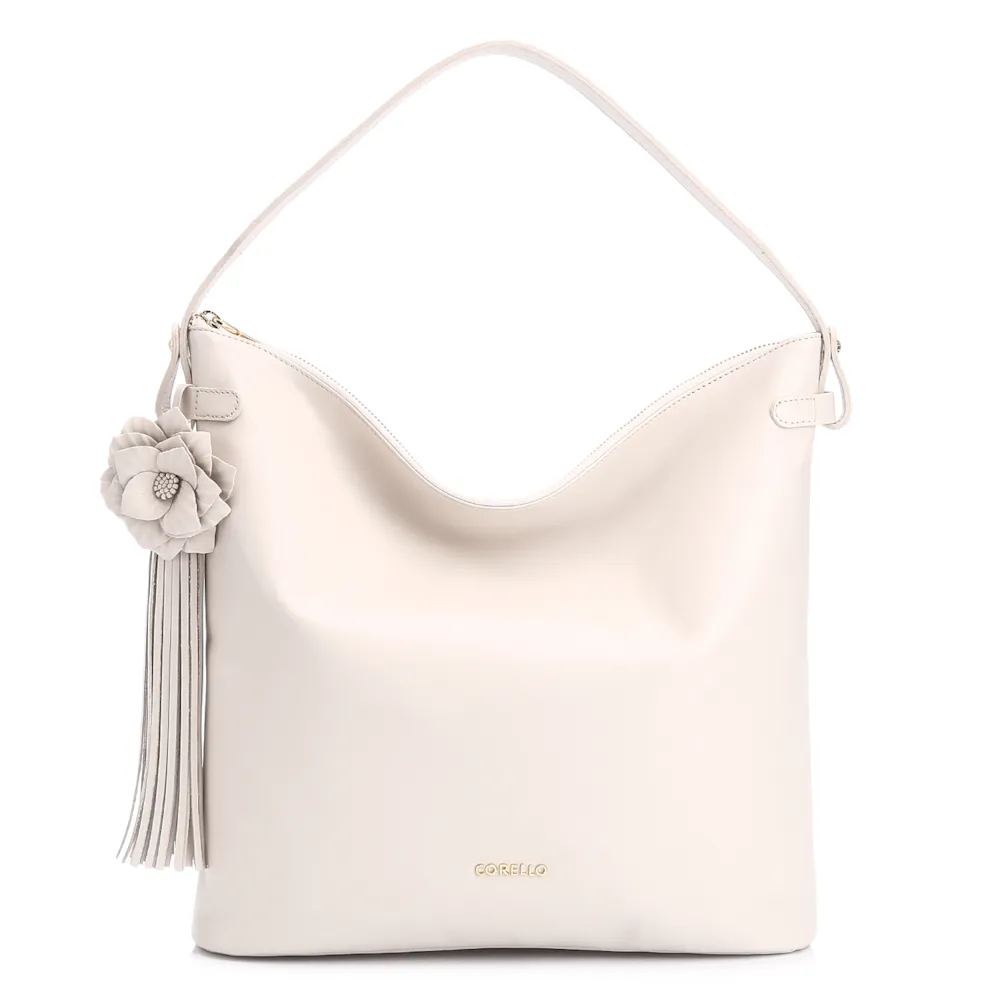 Bolsa Hobo Flor Couro Off White