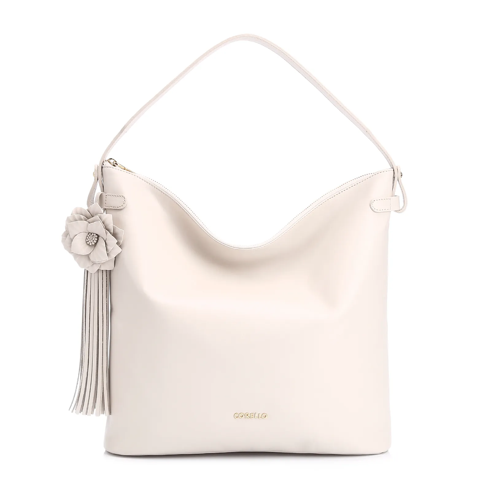 Bolsa Hobo Flor Couro Off White