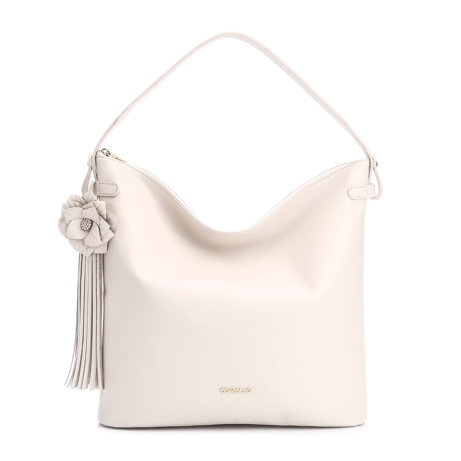 Bolsa Hobo Flor Couro Off White