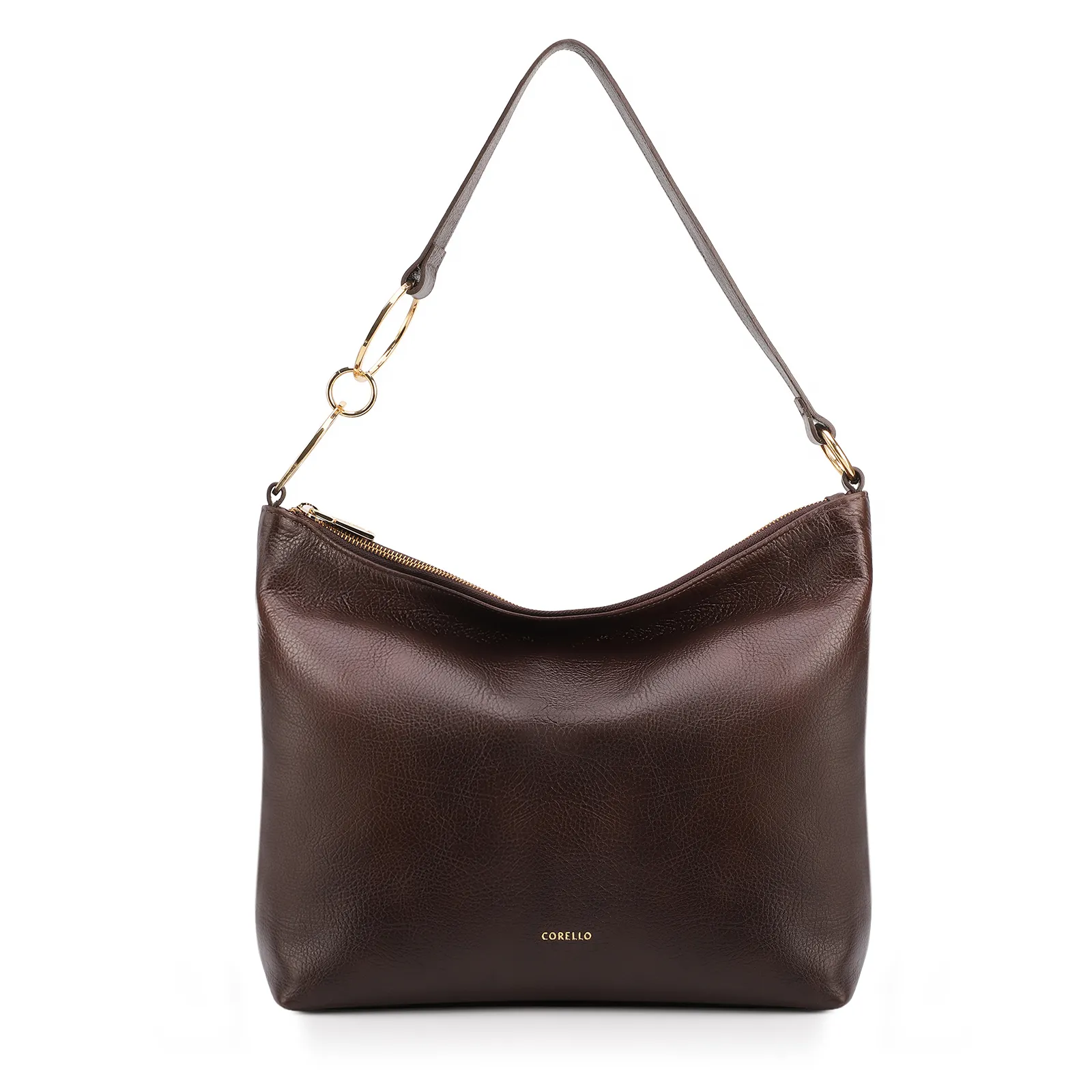 Bolsa Hobo Grande Couro Antique Marrom Argolas Alça