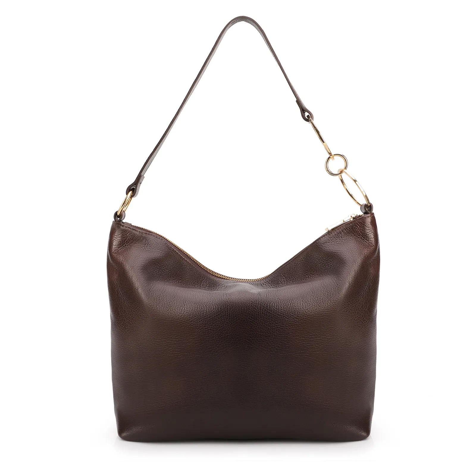 Bolsa Hobo Grande Couro Antique Marrom Argolas Alça