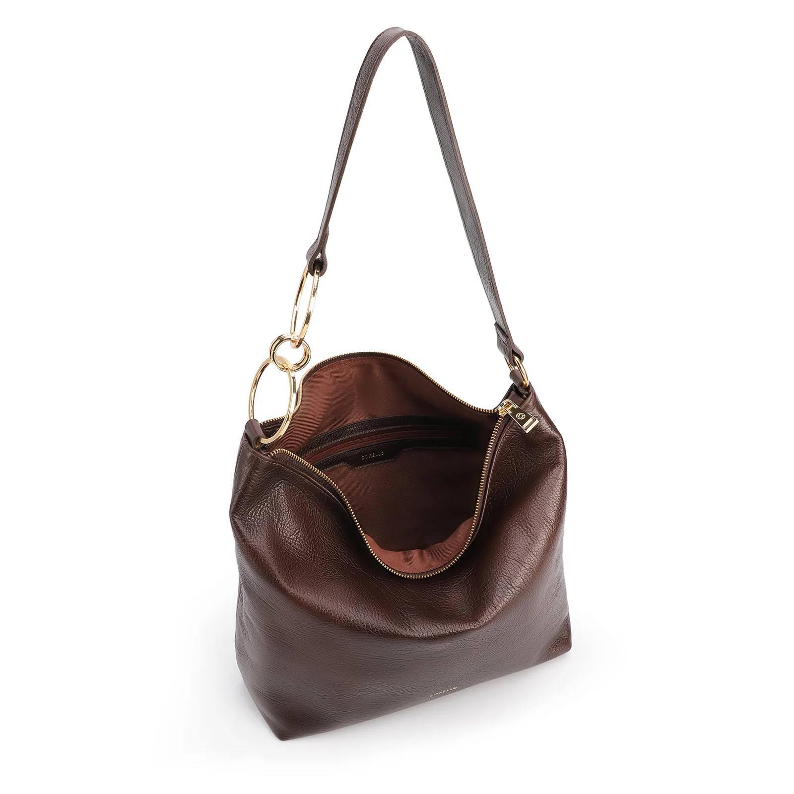 Bolsa Hobo Grande Couro Antique Marrom Argolas Alça