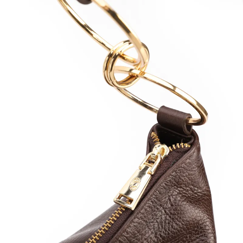 Bolsa Hobo Grande Couro Antique Marrom Argolas Alça - foto 6