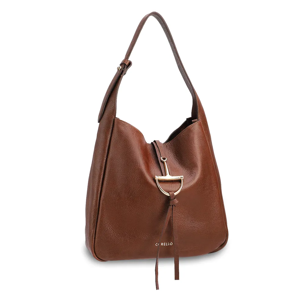 Bolsa Hobo Grande Couro Antique Marrom Escuro Fecho Pingente - imagem 2