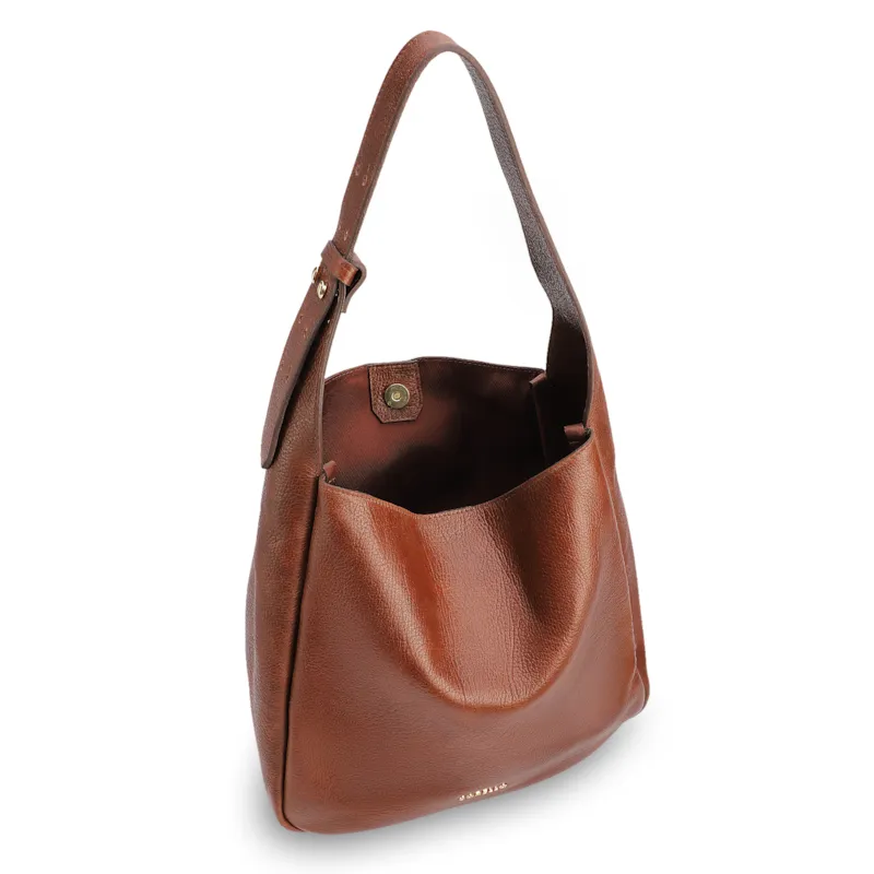 Bolsa Hobo Grande Couro Antique Marrom Escuro Fecho Pingente - foto 4