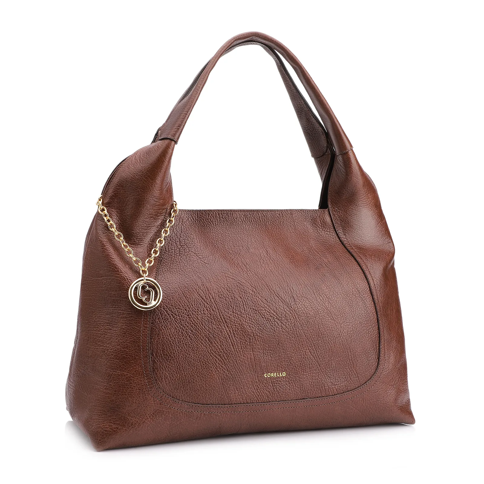 Bolsa Hobo Grande Couro Antique Marrom Pingente Medalha