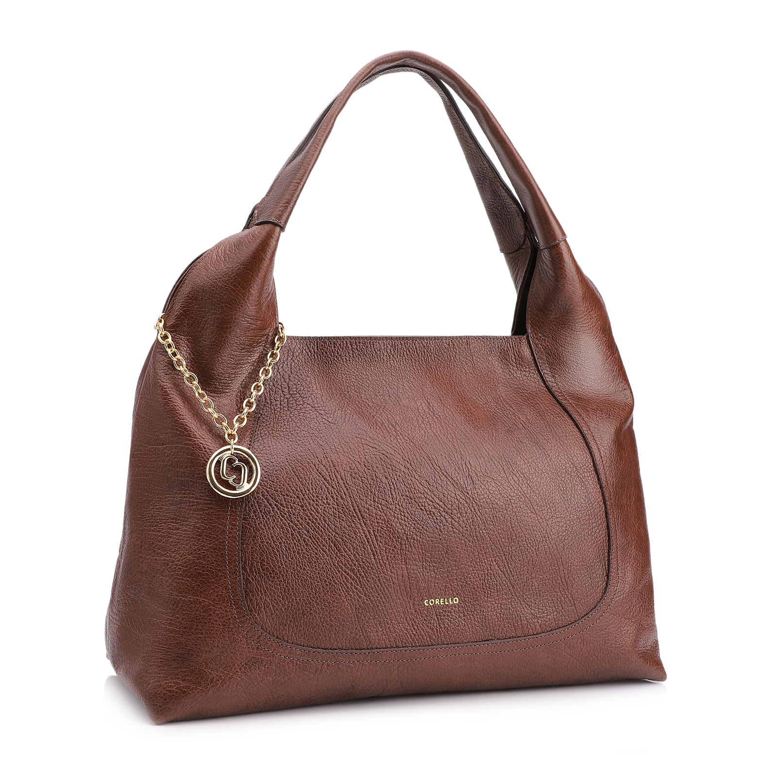 Bolsa Hobo Grande Couro Antique Marrom Pingente Medalha