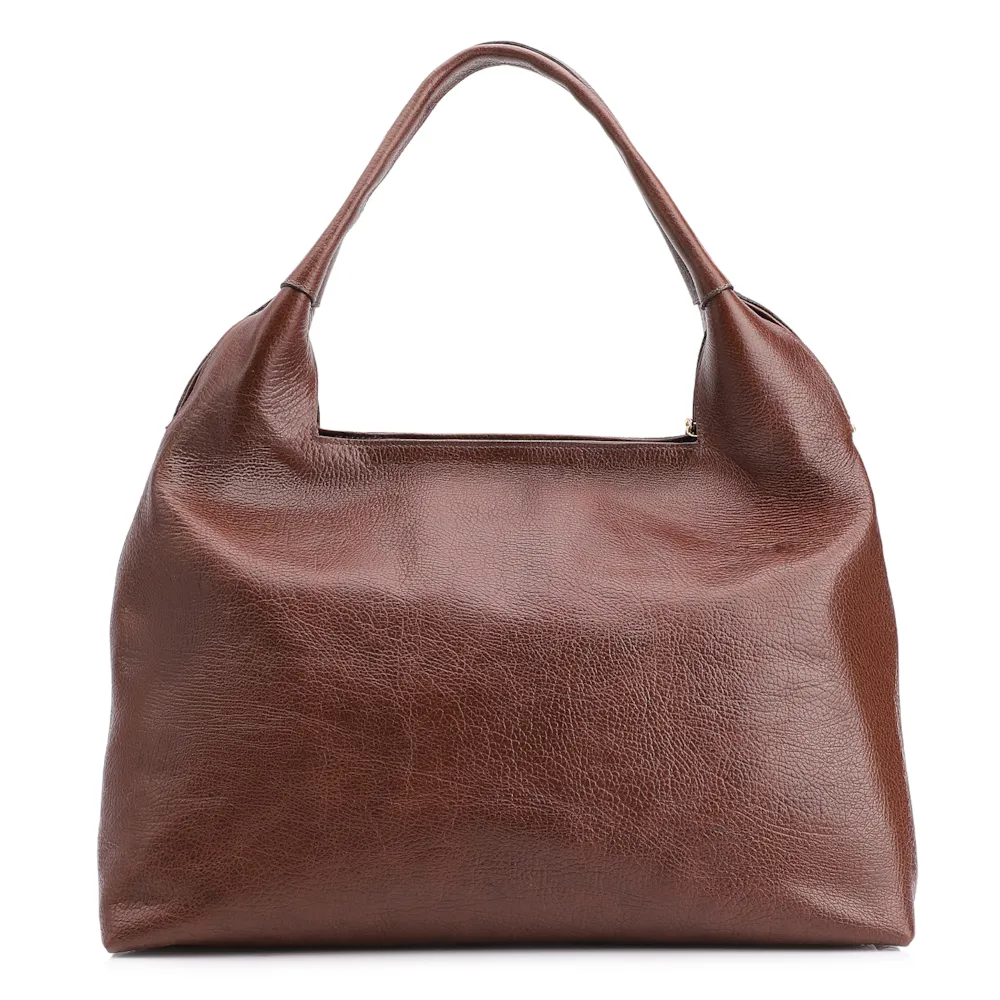 Bolsa Hobo Grande Couro Antique Marrom Pingente Medalha - imagem 4