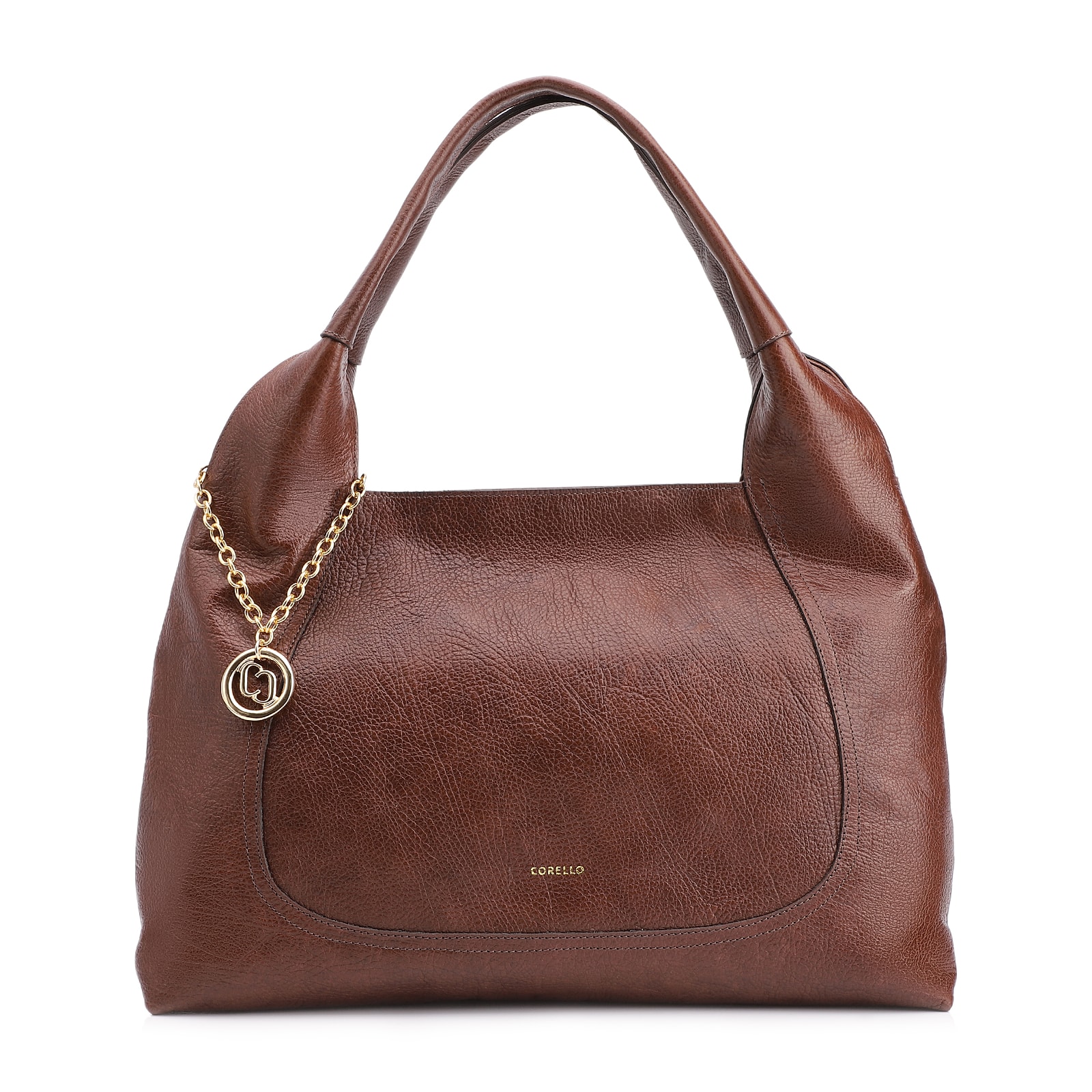 Bolsa Hobo Grande Couro Antique Marrom Pingente Medalha