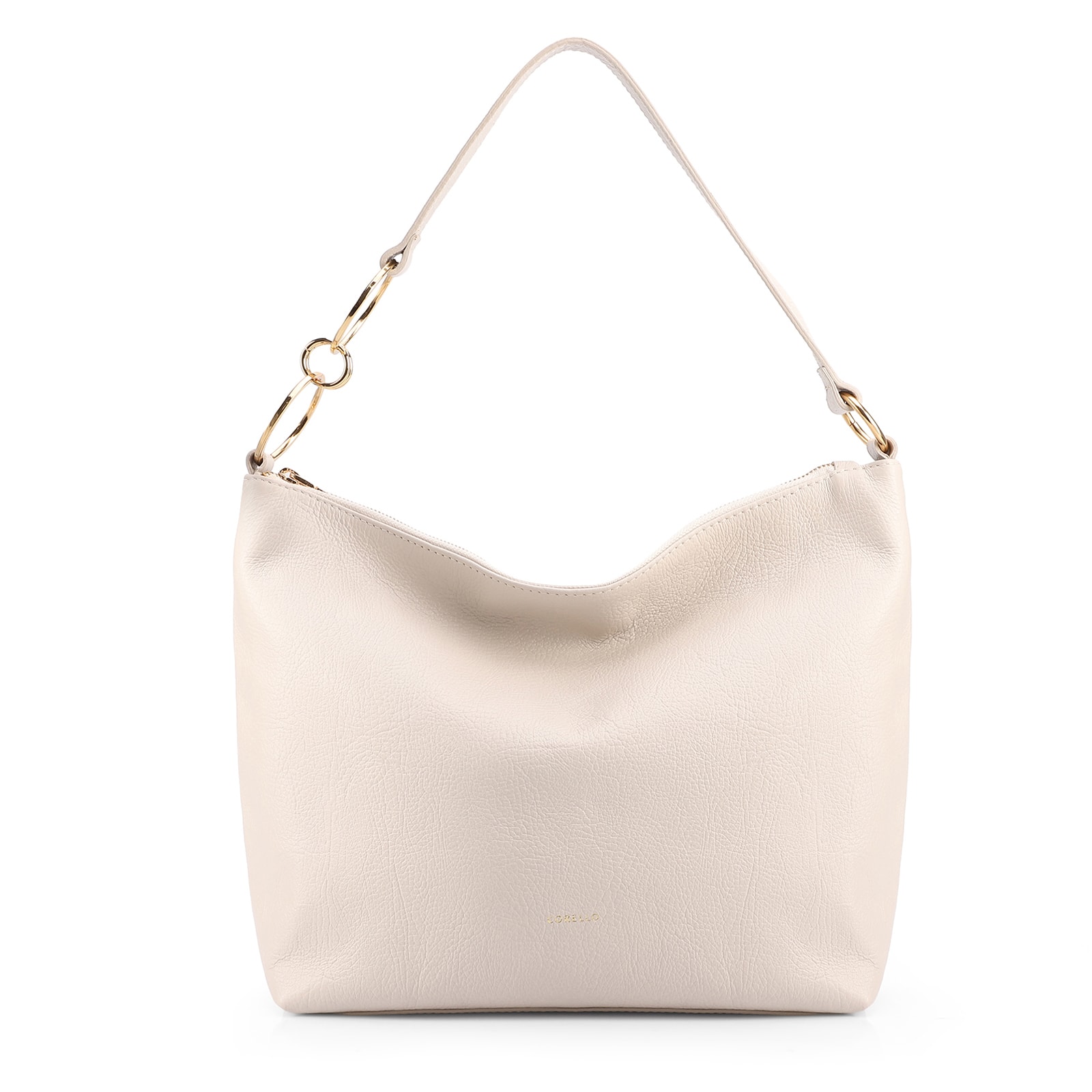 Bolsa Hobo Grande Couro Antique Off White Argolas Alça