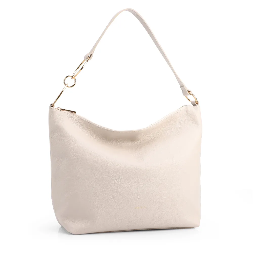  Bolsa Hobo Grande Couro Antique Off White Argolas Alça - imagem 2