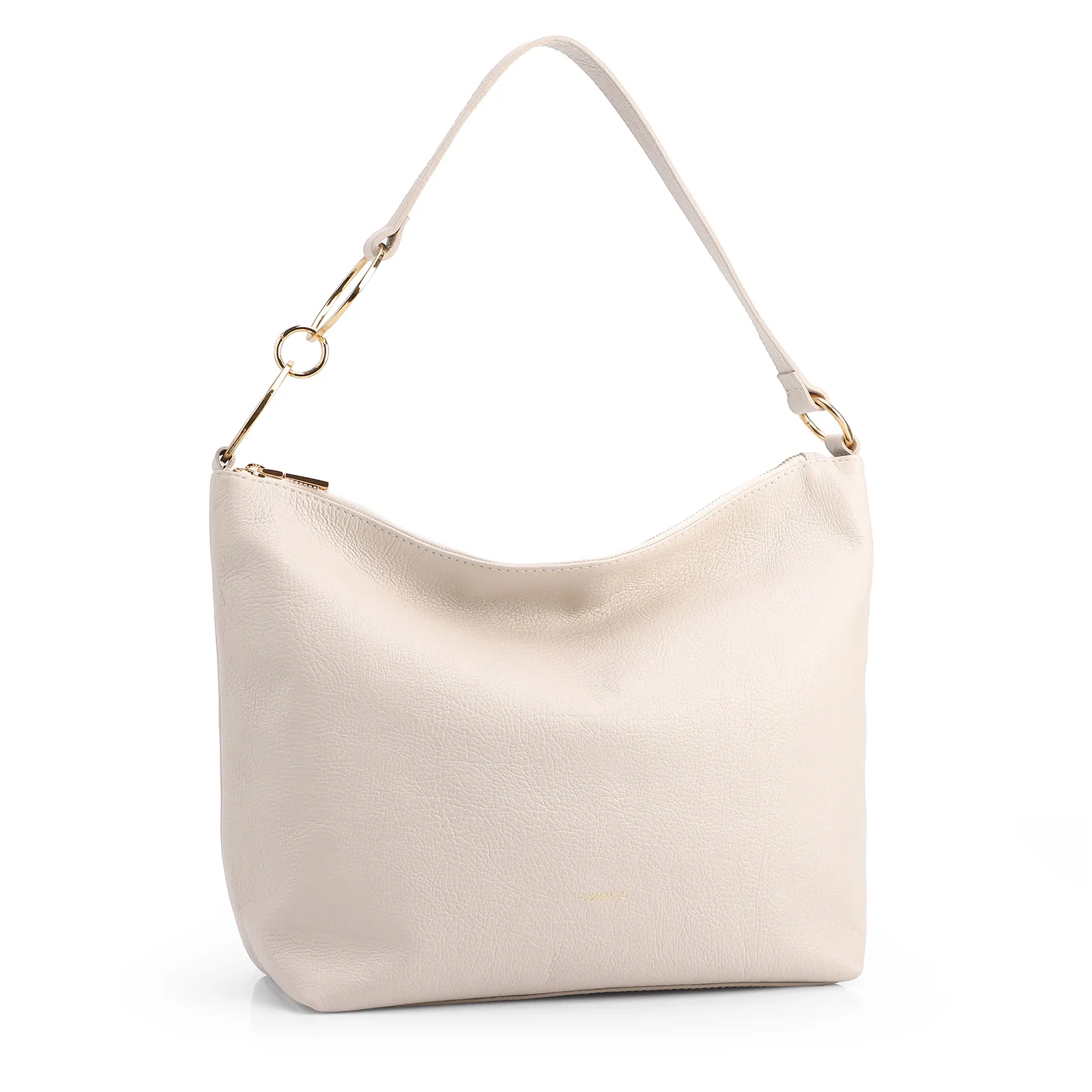 Bolsa Hobo Grande Couro Antique Off White Argolas Alça
