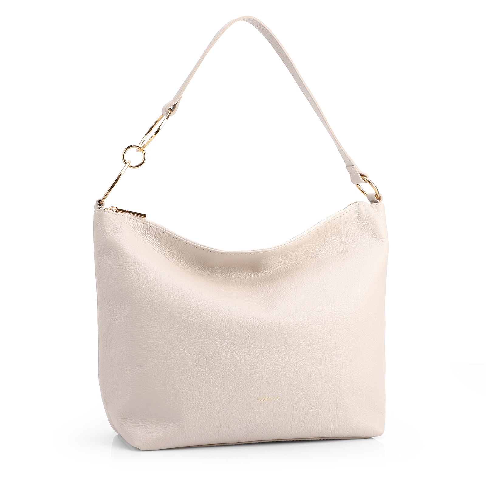  Bolsa Hobo Grande Couro Antique Off White Argolas Alça
