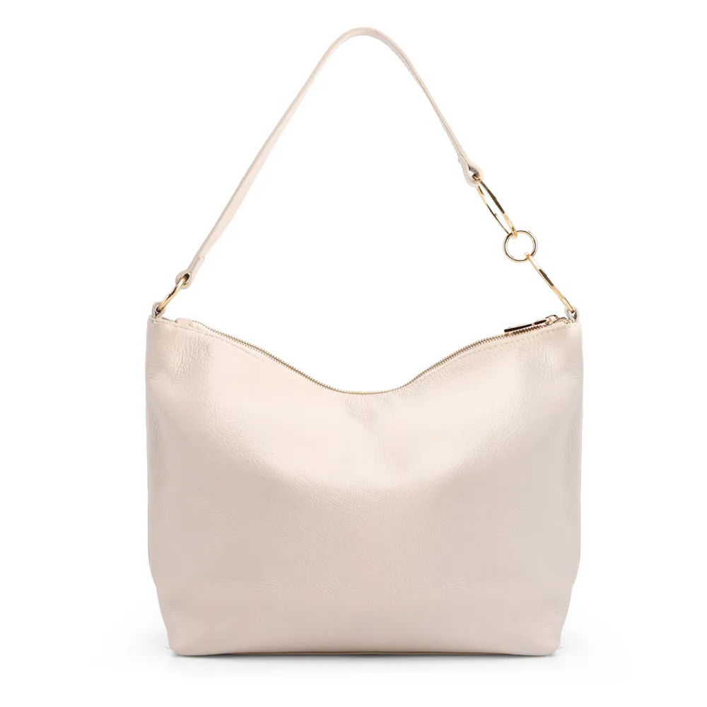  Bolsa Hobo Grande Couro Antique Off White Argolas Alça - imagem 3