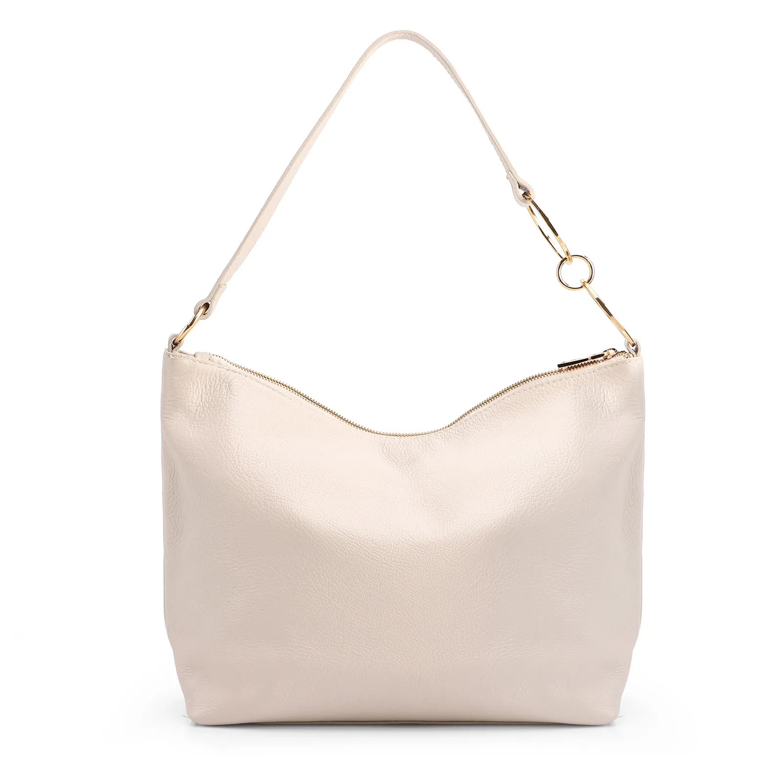  Bolsa Hobo Grande Couro Antique Off White Argolas Alça