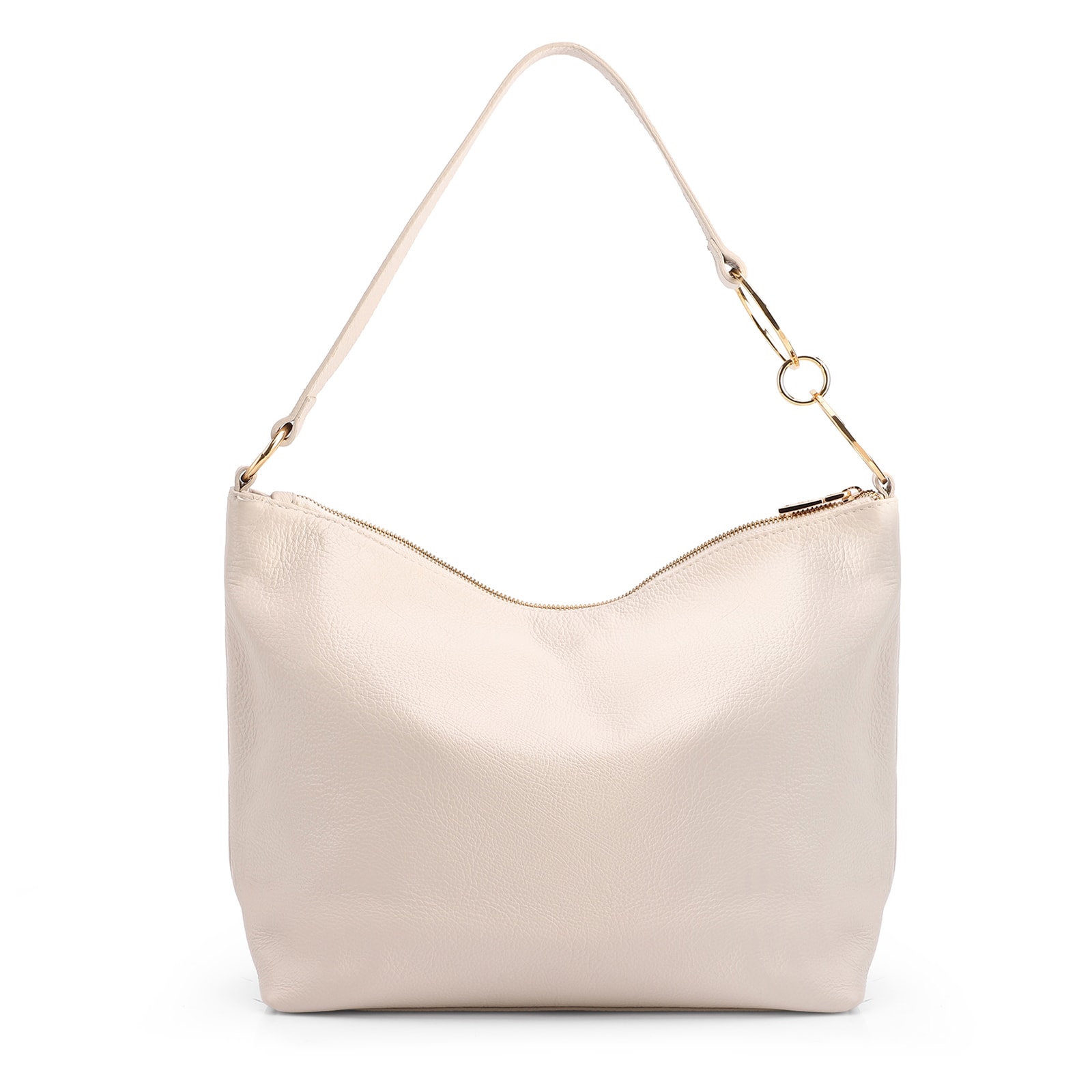  Bolsa Hobo Grande Couro Antique Off White Argolas Alça