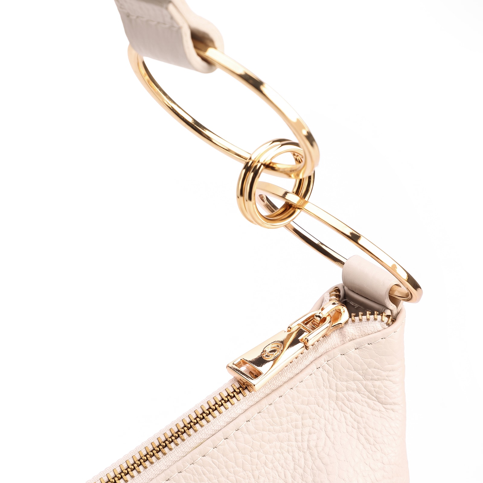  Bolsa Hobo Grande Couro Antique Off White Argolas Alça