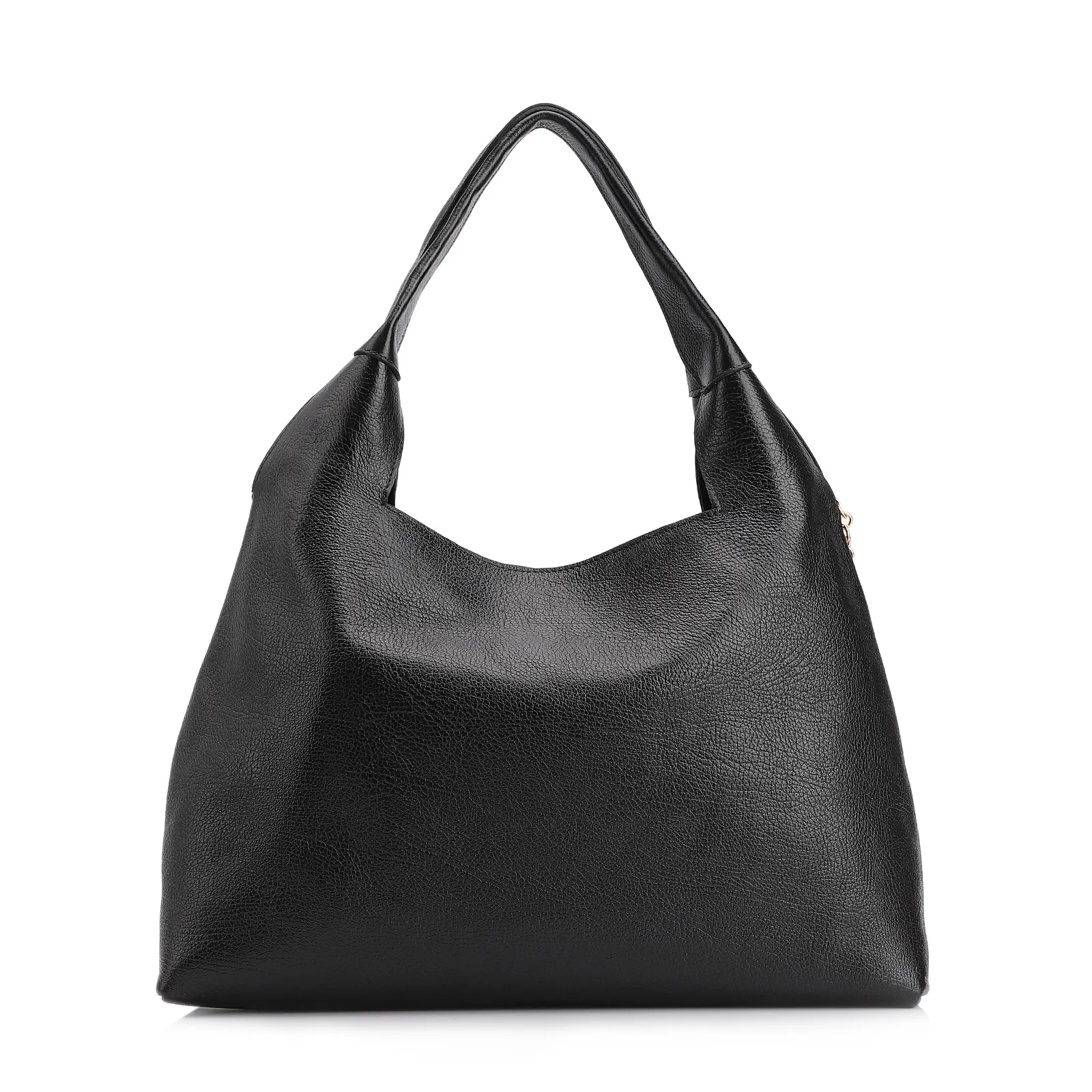 Bolsa Hobo Grande Couro Antique Preta Pingente Medalha