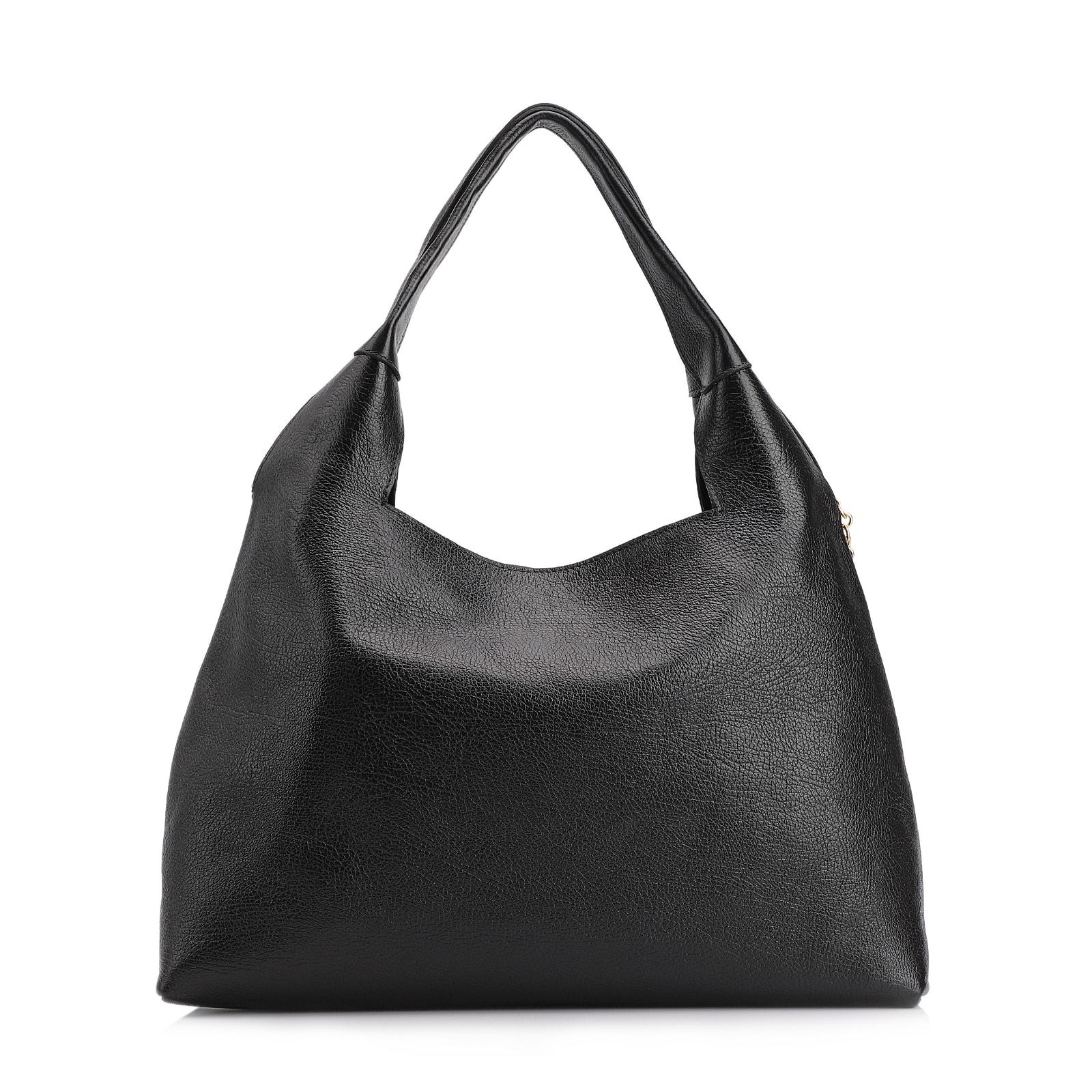 Bolsa Hobo Grande Couro Antique Preta Pingente Medalha