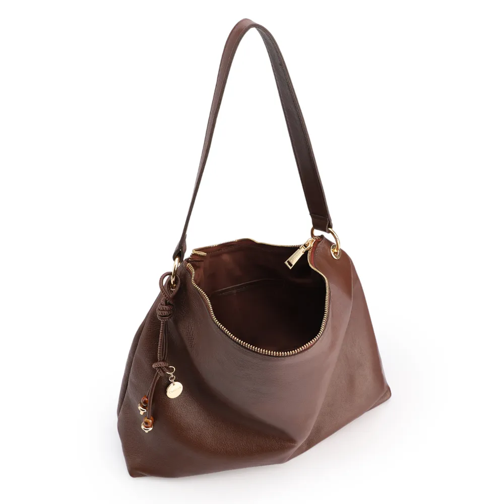 Bolsa Hobo Grande Couro Marrom Alça Larga - imagem 4