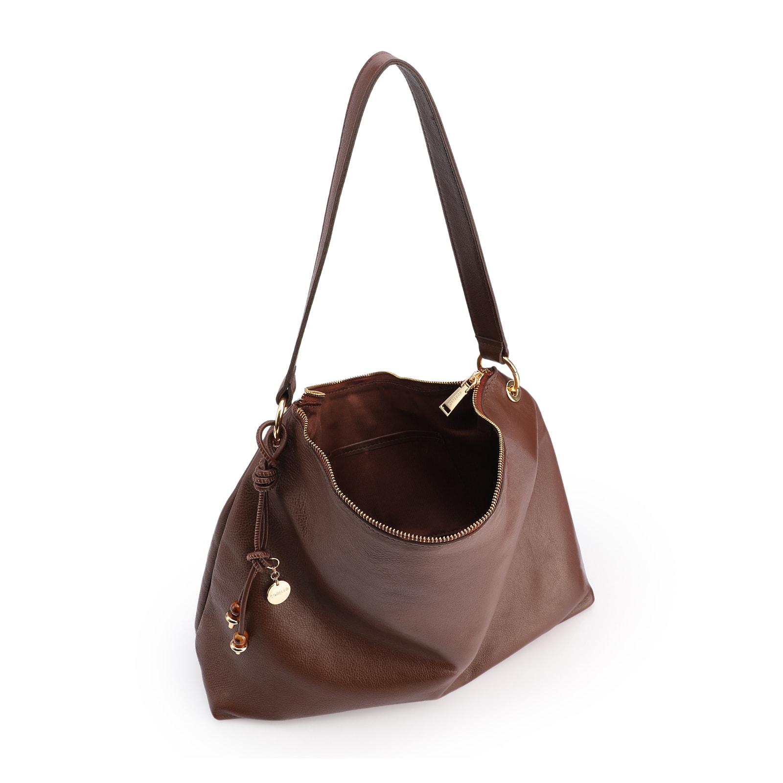 Bolsa Hobo Grande Couro Marrom Alça Larga