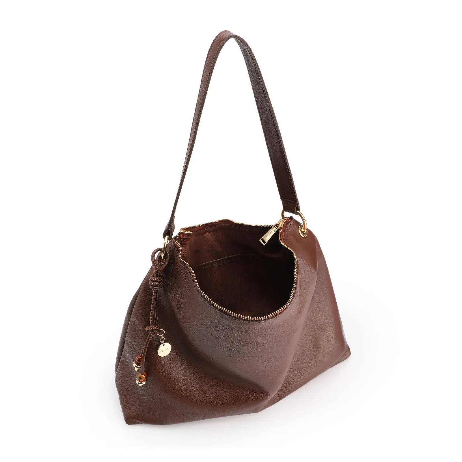 Bolsa Hobo Grande Couro Marrom Alça Larga