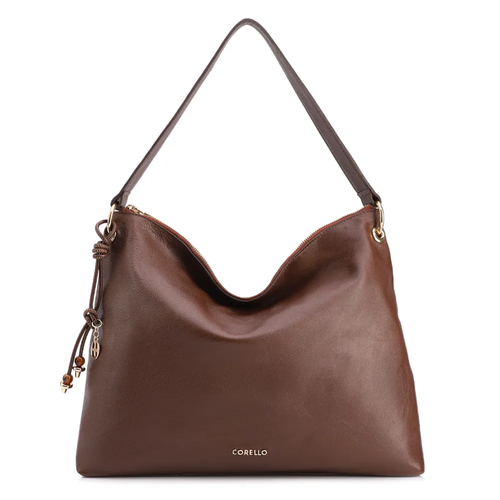 Bolsa Hobo Grande Couro Marrom Alça Larga
