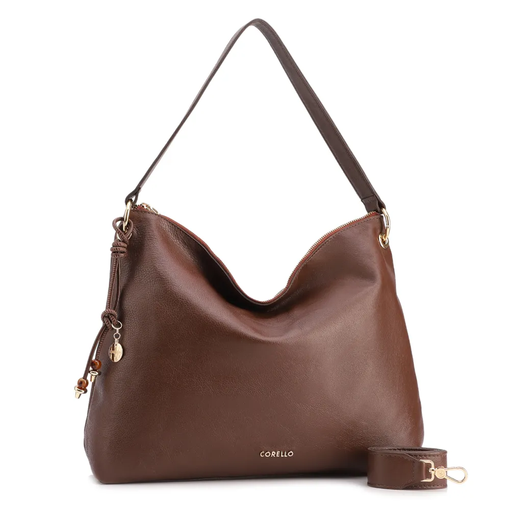 Bolsa Hobo Grande Couro Marrom Alça Larga - imagem 2