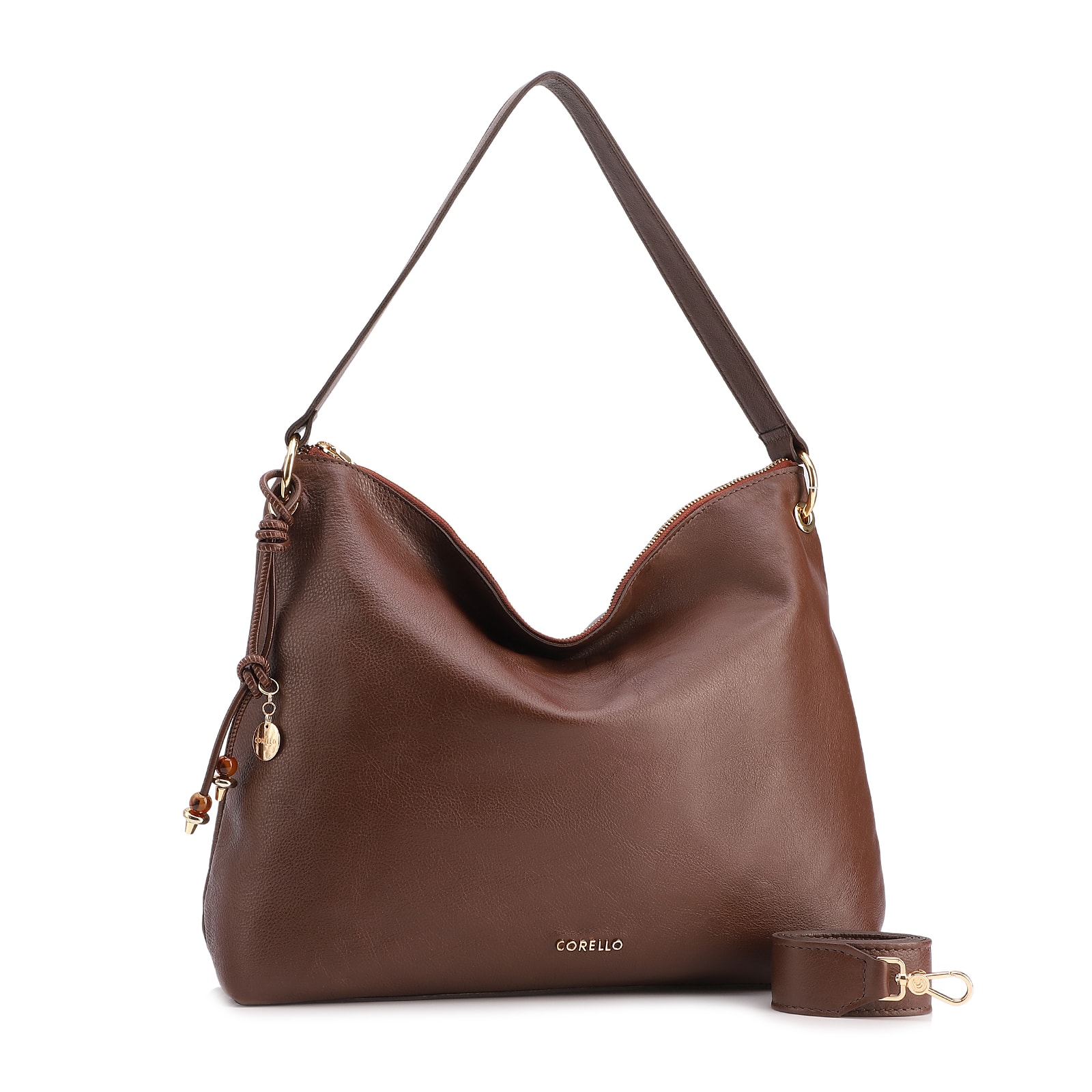Bolsa Hobo Grande Couro Marrom Alça Larga