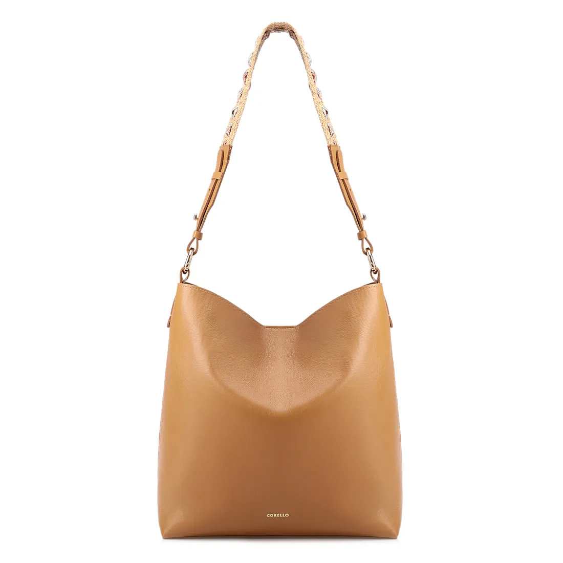 Bolsa Hobo Grande Couro Marrom Claro Alça Ráfia Lenço