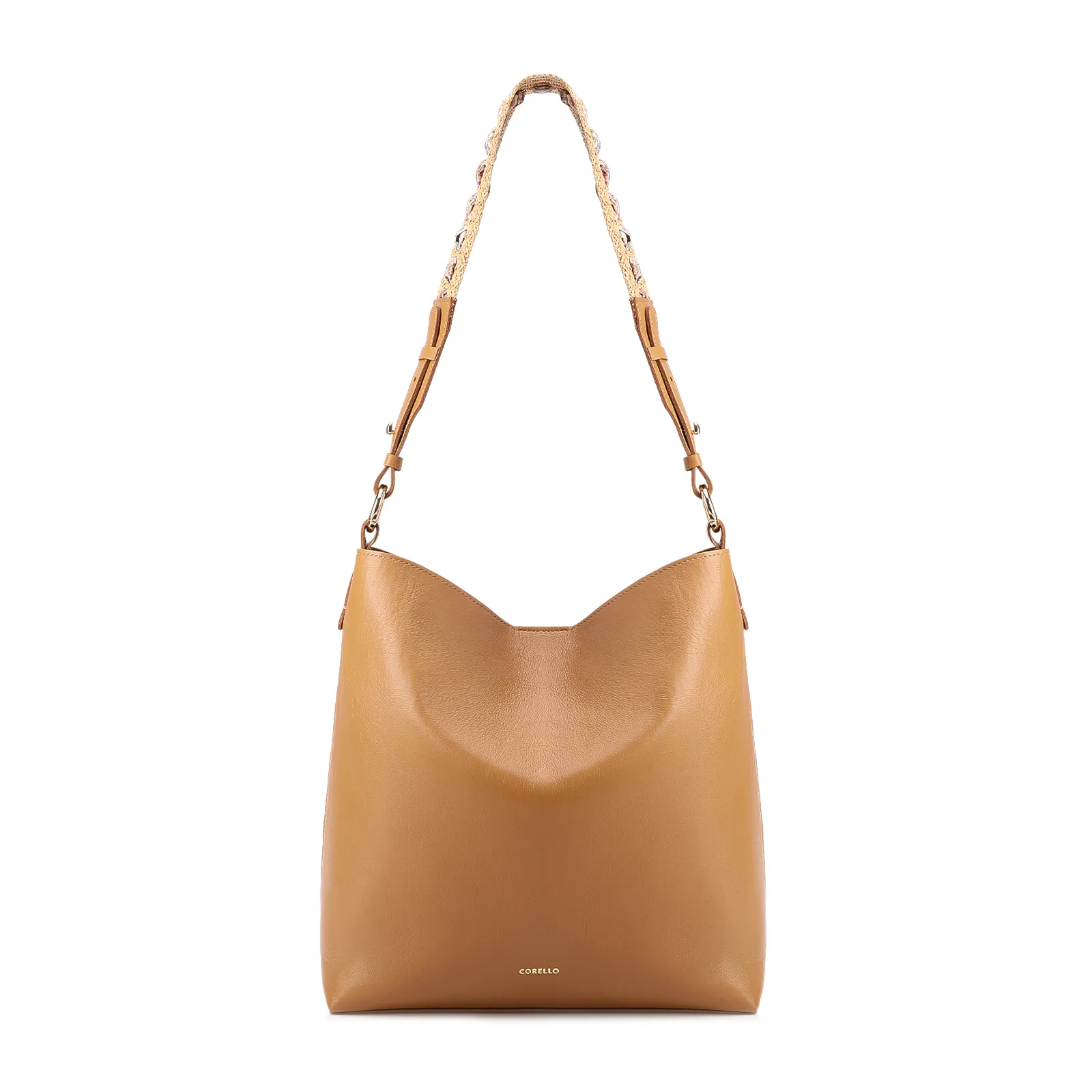 Bolsa Hobo Grande Couro Marrom Claro Alça Ráfia Lenço
