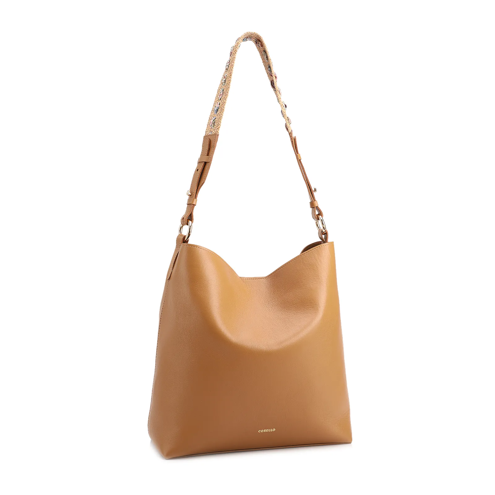 Bolsa Hobo Grande Couro Marrom Claro Alça Ráfia Lenço