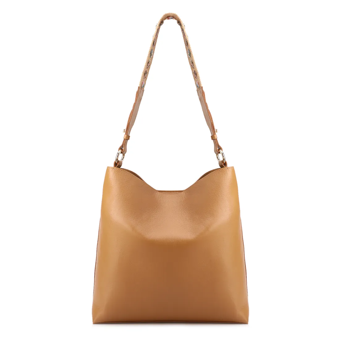 Bolsa Hobo Grande Couro Marrom Claro Alça Ráfia Lenço - foto 3