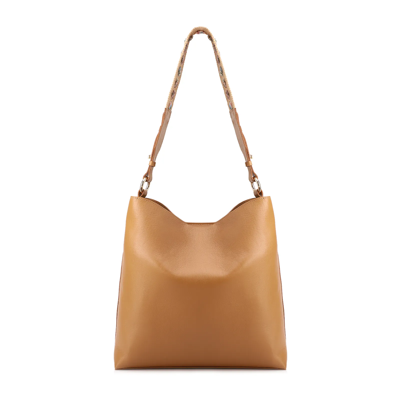Bolsa Hobo Grande Couro Marrom Claro Alça Ráfia Lenço