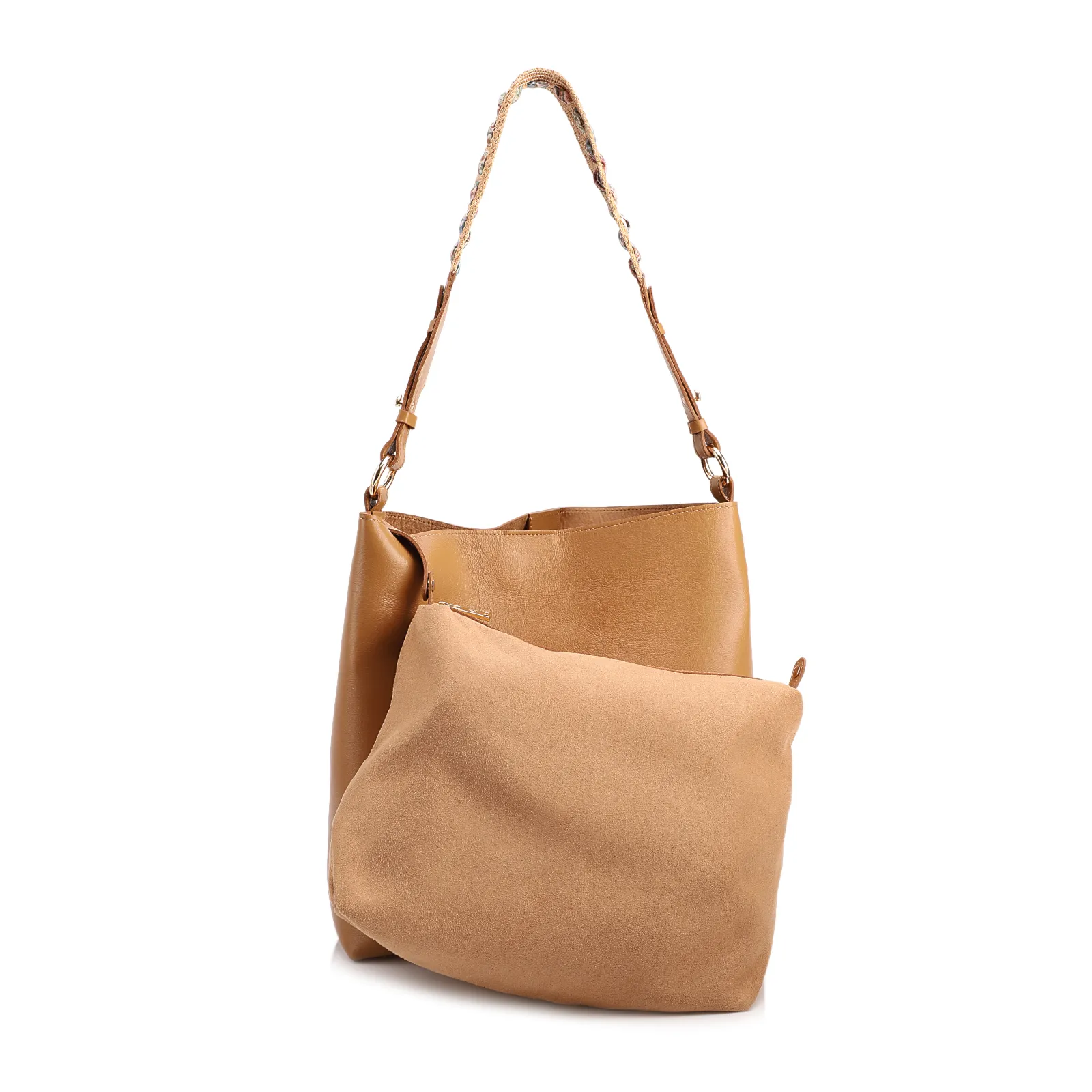 Bolsa Hobo Grande Couro Marrom Claro Alça Ráfia Lenço